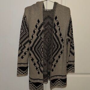 Woven Heart Beige and Black Geometric Cardigan